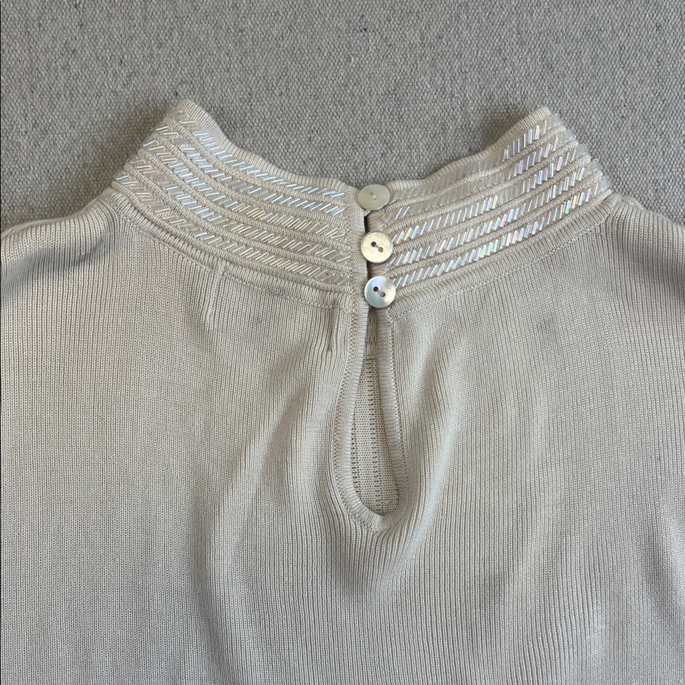 Liz Claiborne Petite Sleeveless Beaded Cream Top Ivory Size L - Picture 9 of 12